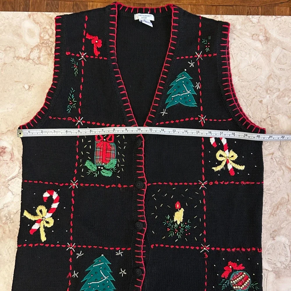 Ship'n Shore Medium Christmas Vest Ugly Sweater Party Black